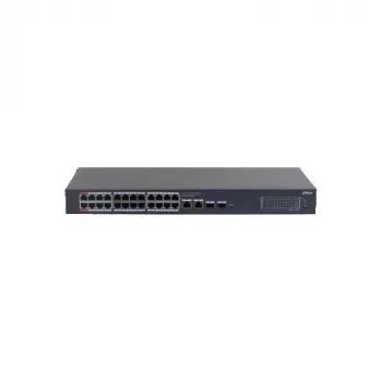 Switch PoE gestionat Dahua CS4228-24GT-375 cu 24 de porturi Gigabit, 2x uplink Gigabit RJ45 + 2x SFP, buget PoE 375 W, Layer 2