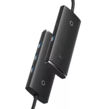 Hub USB 3.0 Baseus Lite Series cu 4 porturi - 5Gbps, alimentat de la bus, negru (WKQX030101)