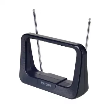 Phil Antenă TV interioară DVB-T/T2 cu cablu coaxial de 1,8m, 75 Ohm, filtru 3G/4G, Negru