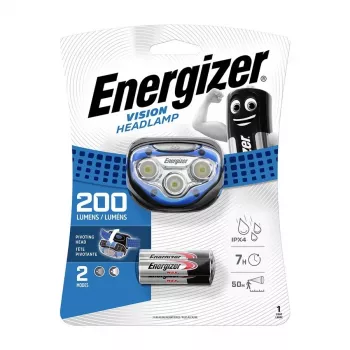 Lanternă frontală LED Energizer 326243, 200 lumeni, rezistentă la stropire IPX4, 3 baterii AAA incluse, negru