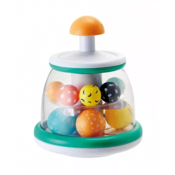 B-KIDS Rollabout Ball Top Infantino – jucărie de învârtit și stivuit, culoare mentă, cu bile zornăitoare pentru bebeluși de la 6 luni