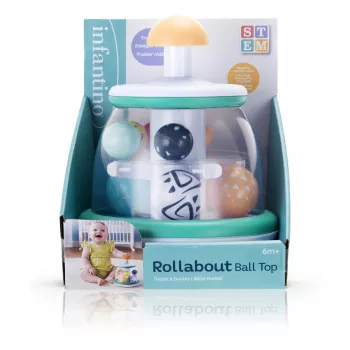 B-KIDS Rollabout Ball Top Infantino – jucărie de învârtit și stivuit, culoare mentă, cu bile zornăitoare pentru bebeluși de la 6 luni