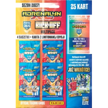 Panini FIFA 365 2027 Adrenalyn XL Trading Card Multipack Kick off – 6 pachete booster + 2 cărți Limited Edition
