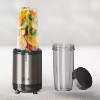 Blender personal BLACK+DECKER ES9120160B 1000W cu 2 sticle Tritan de 600 ml și capace de călătorie