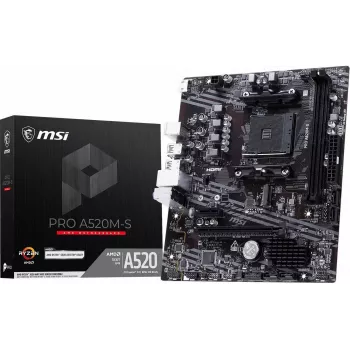 Placă de bază MSI PRO A520M-S AM4 Micro-ATX, AMD A520, DDR4, HDMI, LAN Gigabit