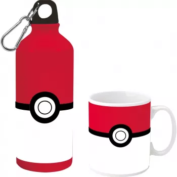 Set sticlă din aluminiu Pokemon 500ml cu cană din ceramică