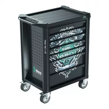 Cărucior de atelier Wera 9700 Tool Rebel 1, 7 sertare, blat din oțel inoxidabil, verde/negru