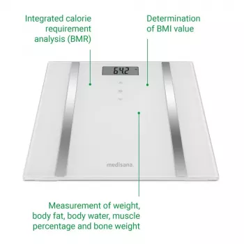Medisana BS 483 Cântar de analiză corporală, până la 180 kg, 10 utilizatori, sticlă de securitate 6 mm