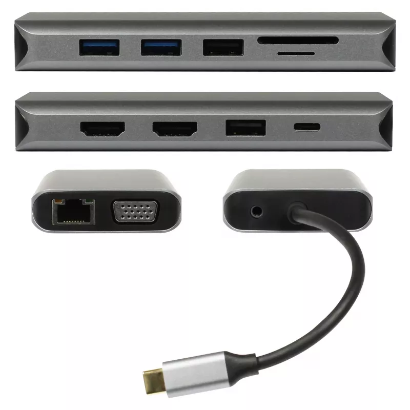 Adaptor docking USB-C PLUSONIC 8 în 1 - gri spațial