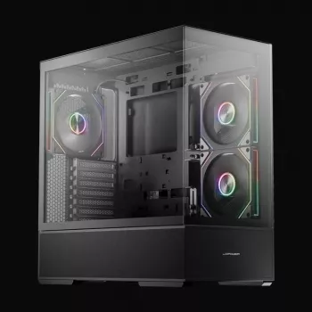 Carcasă gaming Midi Tower ATX LC-Power 812B Onyx Vision cu sticlă securizată și 4 ventilatoare aRGB, neagră
