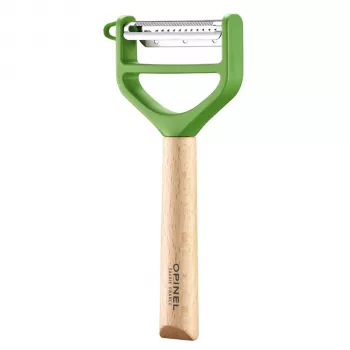 Curățător de legume în Y OPINEL T-Duo, oțel inoxidabil, verde, lemn de fag