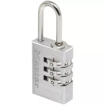 Lacăt cu combinație Master Lock 7620EURDCC, corp din aluminiu, etrier din oțel călit, 4 cifre resettable, lățime corp 50 mm, diametru etrier 8 mm, argintiu/gri