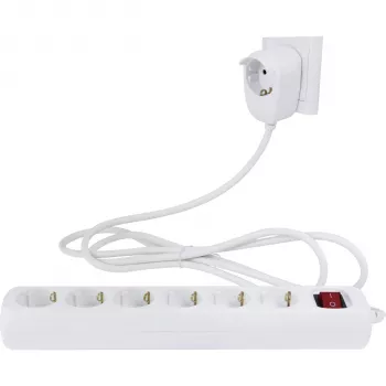 Priză multiplă REV Powersplit 6+1 cu întrerupător, cablu 2m, Alb