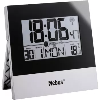 Ceas de perete radiocontrolat Mebus 41787, Argintiu/Alb, 30 cm, DCF77