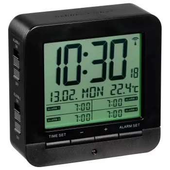 Ceas deșteptător radiocontrolat TFA 60.2536.01 - LCD digital, negru
