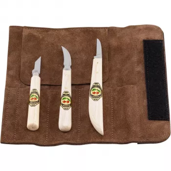 Kirschen carving knife set in velour leather roll bag