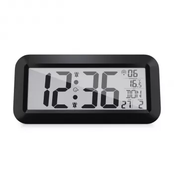 MEBUS 14116 Ceas de perete digital radiocontrolat cu afișaj LCD mare, negru