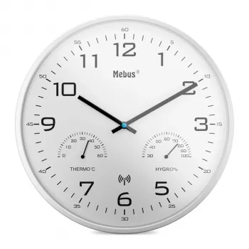 MEBUS 52841 Ceas de perete radiocontrolat, ramă neagră, cadran alb, 30 cm