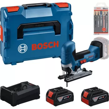 Set fierăstrău pendular cu acumulator BOSCH PowerTools cu 2 acumulatori 5,0 Ah, încărcător rapid și set de lame pentru fierăstrău pendular în L-BOXX (în cutie)