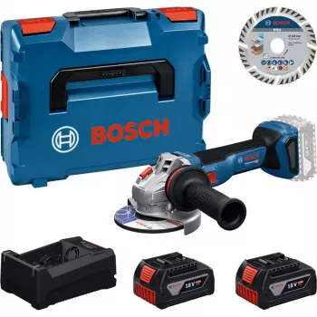 Set de polizor unghiular cu acumulator BOSCH Professional 18V 2x5.0Ah cu disc de tăiere 125mm în L-BOXX