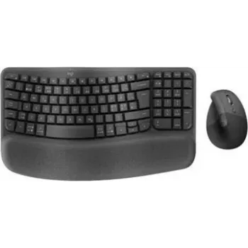Set tastatură și mouse ergonomic wireless Logitech Wave Keys and Lift Combo - Bluetooth LE, 2,4 GHz - QWERTY - layout nordic - grafit