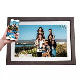 Ramă foto digitală Denver PFF-1040DW DARK WOOD, ecran tactil IPS 10,1 inch, ramă din lemn, FRAMEO