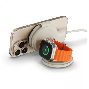 Încărcător wireless Satechi OntheGo 3-in-1 cu Qi2, nisip, 15W, ST-QTG31W