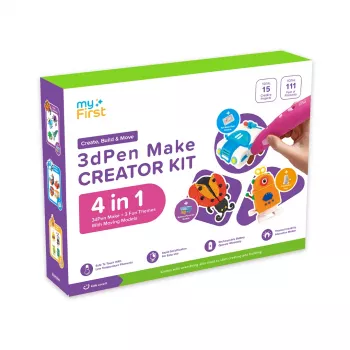 Set pix 3D myFirst 3dPen Make Creator Kit cu 3 seturi de șabloane tematice, 3 șabloane de model mobile și filamente PCL (roșu)