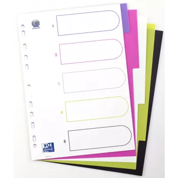 Separatoare de dosar Oxford myColour A4 format complet albe 5 părți culori asortate