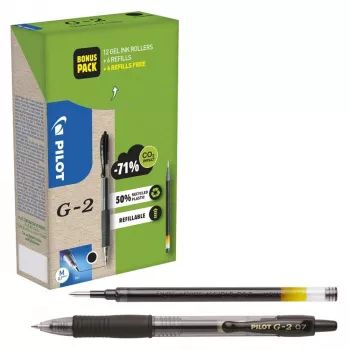 Set de pixuri gel PILOT PEN G2 Greenpack albastru 0,4 mm, pachet de 12