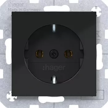 Hager WAS1100BG Priză SCHUKO tip F borne cu împingere negru de noapte lucios