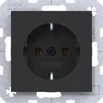 Hager WAS1100BM Priză SCHUKO borne cu împingere negru de noapte mat