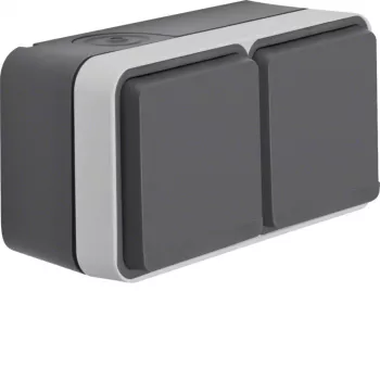Hager WNC142 Priză SCHUKO aparentă 2 module orizontală cu capac rabatabil, gri