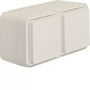 Hager WNC142B Priză SCHUKO 2 module aparentă orizontală cu capac rabatabil alb polar
