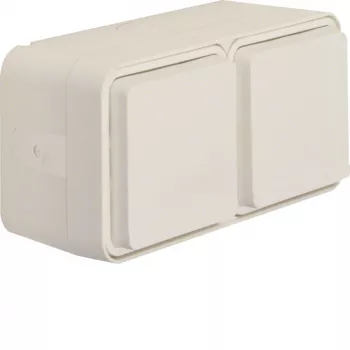 Hager WNC144B Priză SCHUKO aparentă 2 module orizontală IP55 cu capac rabatabil, alb polar