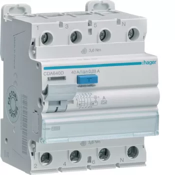 HAGER CDA640D Întrerupător de protecție diferențială 4P 10kA 40A 30mA tip A