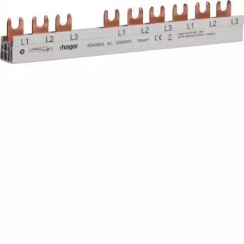Hager KDN363J bară de faze 3 poli cu conexiune furcă 10mm² 63A 10 module