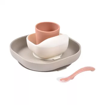 Beaba set din silicon pentru masă cu bază cu ventuză Terracotta (913602)