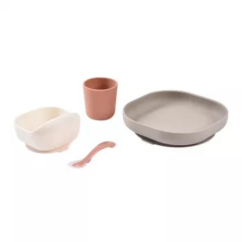 Beaba set din silicon pentru masă cu bază cu ventuză Terracotta (913602)