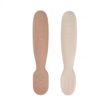 Beaba set de 2 lingurițe din silicon cu funcție de mușcător Praline/Clay