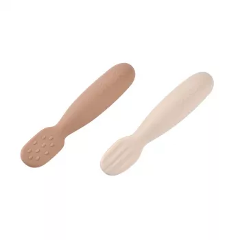 Beaba set de 2 lingurițe din silicon cu funcție de mușcător Praline/Clay