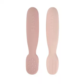 Beaba set de 2 lingurițe din silicon cu funcție de mușcător Cotton Candy/Sorbet