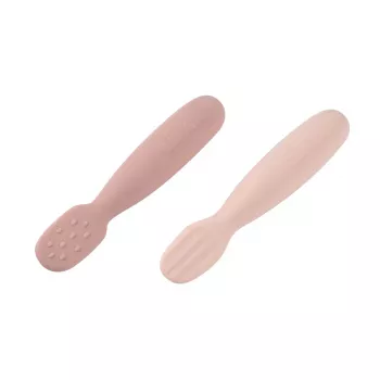 Beaba set de 2 lingurițe din silicon cu funcție de mușcător Cotton Candy/Sorbet