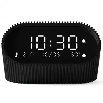 Lexon Ray Clock Alarm Clock with Temperature and Humidity Sensor, Black
