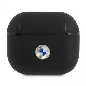 Husă BMW BMA3SSLBK pentru AirPods 3 neagră din piele naturală cu logo argintiu