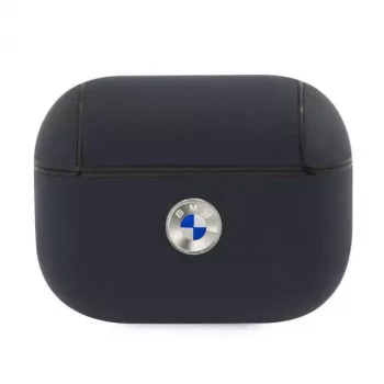 Husă BMW pentru AirPods Pro navy din piele naturală cu logo argintiu