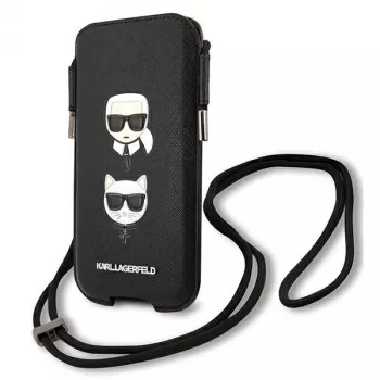 Husă rigidă Karl Lagerfeld Ikonik Karl & Choupette Head pentru iPhone 12 / 12 Pro 6,1 inch - neagră