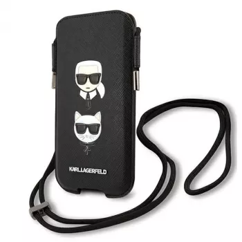 Husă rigidă Karl Lagerfeld Ikonik Karl & Choupette Head Saffiano pentru Apple iPhone 12 Pro Max 6,7 inch neagră