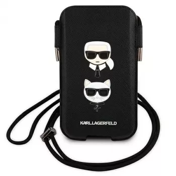 Husă rigidă Karl Lagerfeld Ikonik Karl & Choupette Head Saffiano pentru Apple iPhone 12 Pro Max 6,7 inch neagră