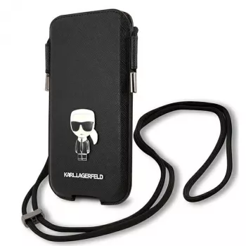 Husă rigidă Karl Lagerfeld Saffiano Ikonik Karl pentru iPhone 12/12 Pro 6,1 inch - neagră